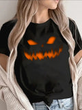 Pumpkin Graphic Black Crew Neck Tee Halloween Home Living Lightweight Top