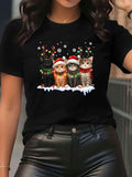 Holiday Cat Graphic Crew Neck Tee Home Living Kitchen Soft Lightweight Top