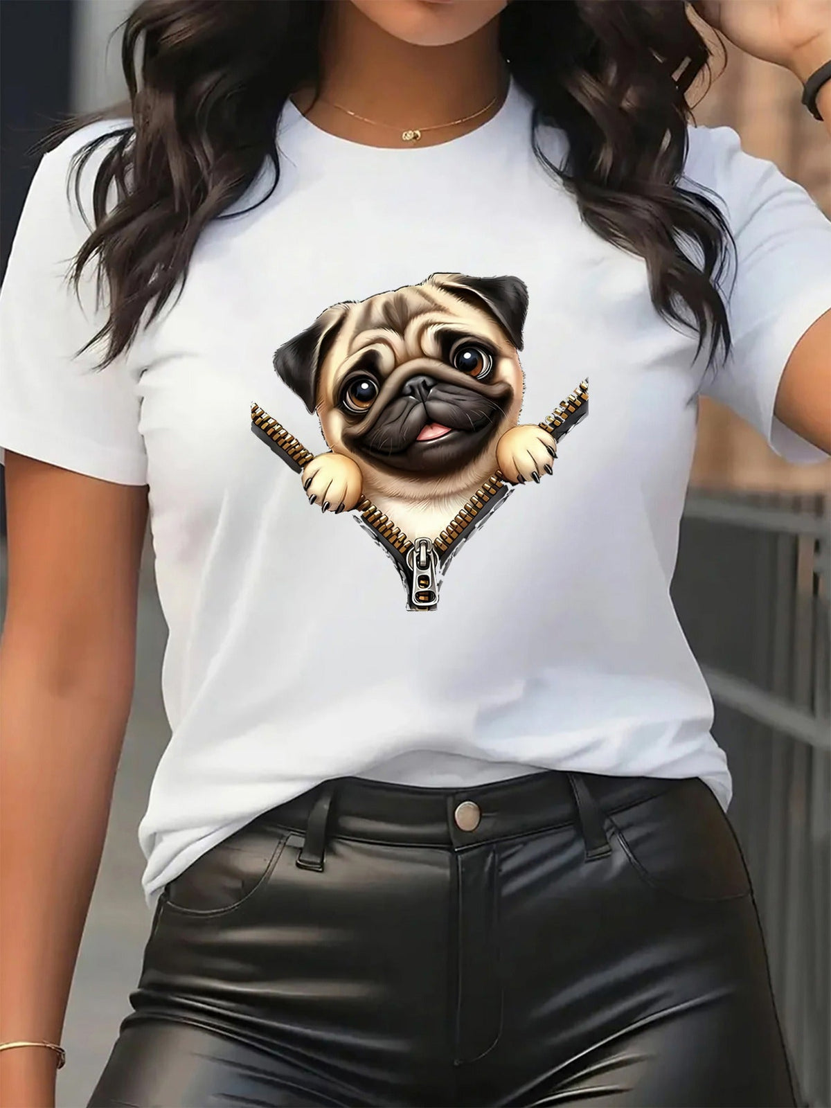 Puppy Zipper Graphic Crew Neck Tee Home Office Durable Comfort Unisex Top