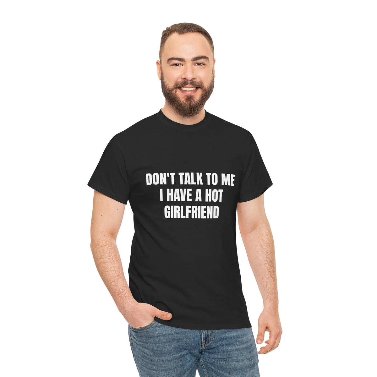 Don't Talk To Me I Have A Hot Girlfriend Graphic T‑Shirt, Funny Relationship Sarcastic Tee, Novelty Humor Short‑Sleeve Crewneck Shirt, Funny Gift for Boyfriend Men Clothing