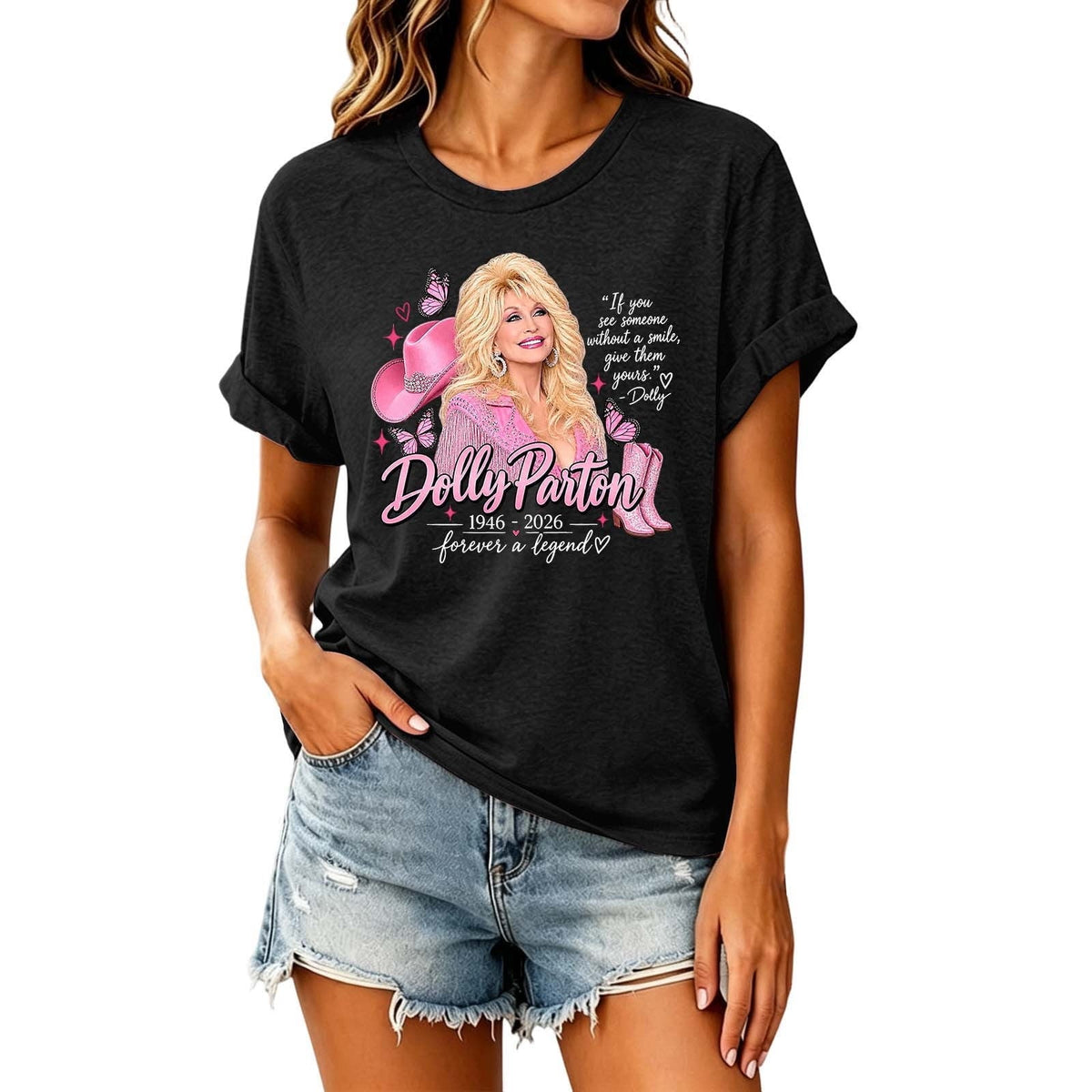 JCCXIN Dolly Graphic Tees For Women, Country Music Vintage Tee, Parton Portrait T-Shirt