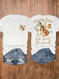 Women Amazing Grace How Sweet The Sound Graphic T‑Shirt Violin Butterfly Music Note Print Short Sleeve Faith Casual Tee