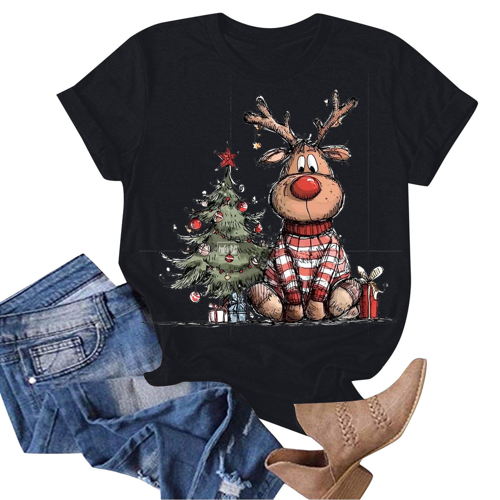 Dmsael Christmas Tshirts Christmas Graphic Shirt for Women Casual Holiday Short Sleeve Tee Xmas Funny Printed Winter Tshirt Tops Black,S