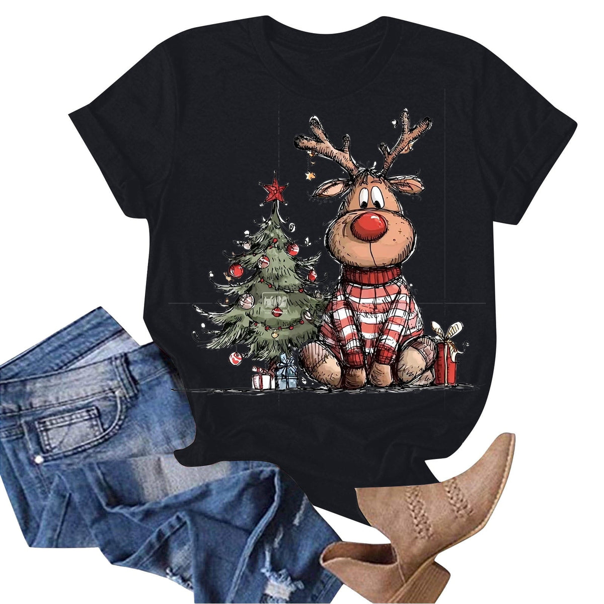 Dmsael Christmas Tshirts Christmas Graphic Shirt for Women Casual Holiday Short Sleeve Tee Xmas Funny Printed Winter Tshirt Tops Black,S