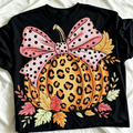 Casual Print Pumpkin T-Shirt With Polka Dot Bow, Cute Short Sleeve Round Neck Top