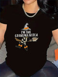 Halloween Witch Print Short Sleeve Tee Party Durable Lightweight Comfort Top