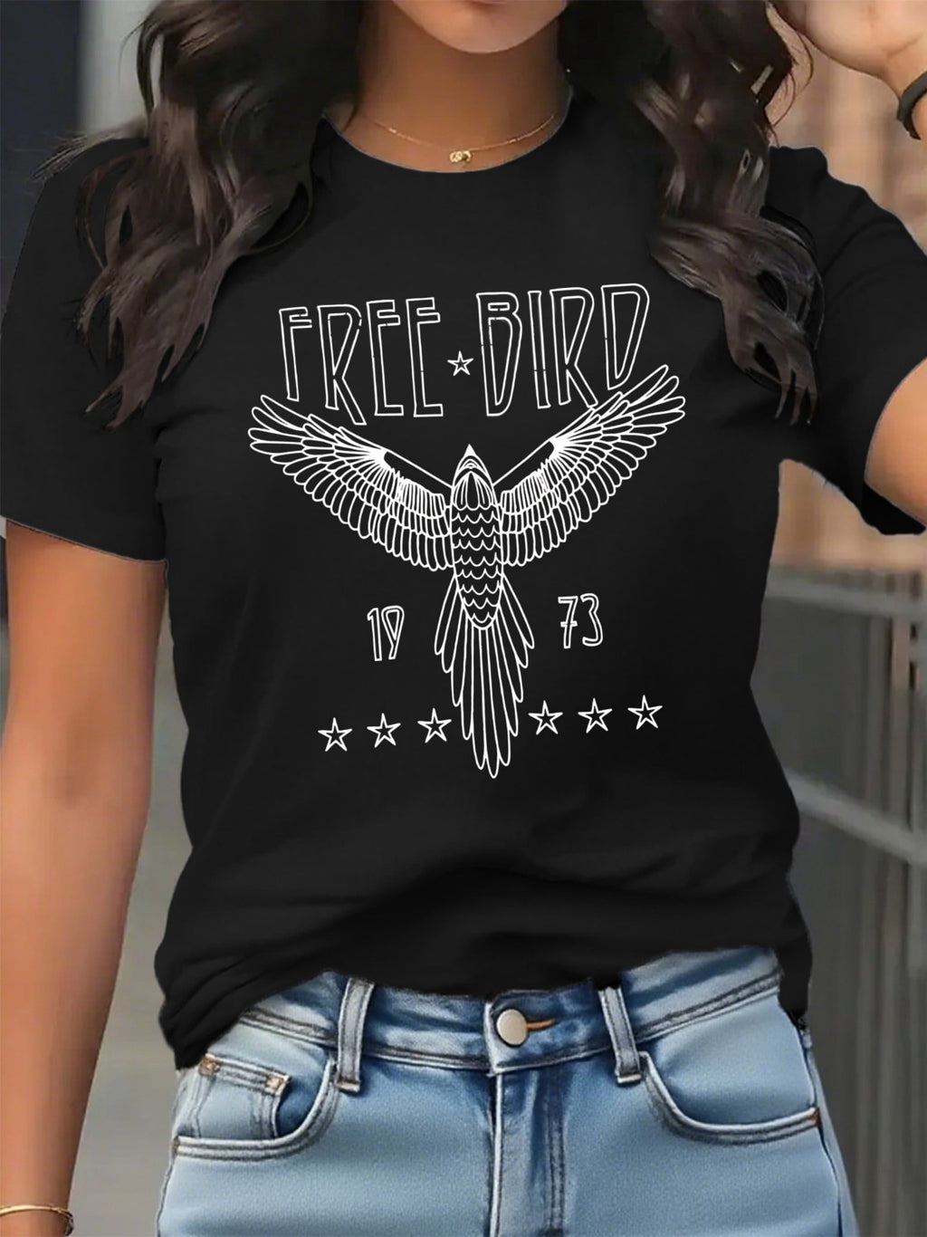 Free Bird T-Shirt Vintage Eagle Graphic Short Sleeve Tee Casual Band Music Country Concert Clothing