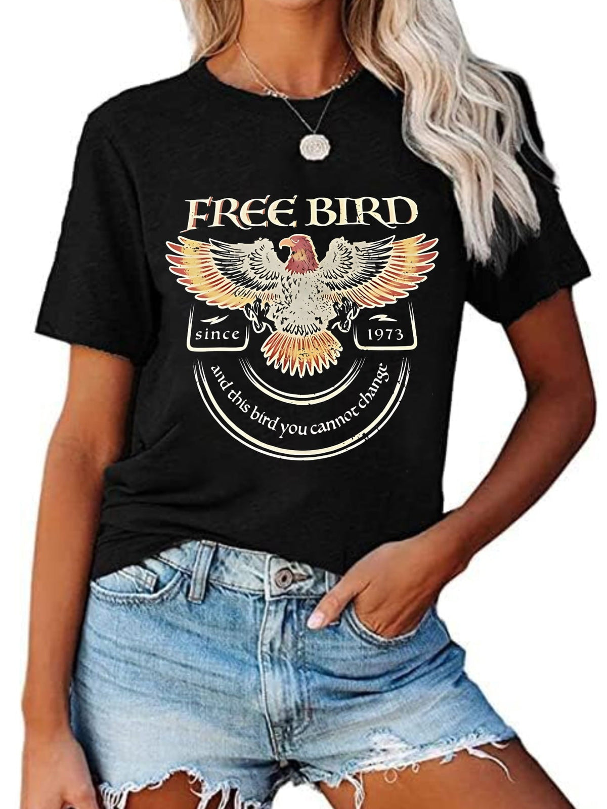 Free Bird T-Shirts Vintage Eagle Graphic Short Sleeve Tees Casual Band Music Country Concert Clothing